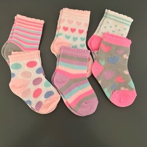 Baby/Toddler Sock Bundle 6 pair New Pastel patterns hearts dots stripes Cotton